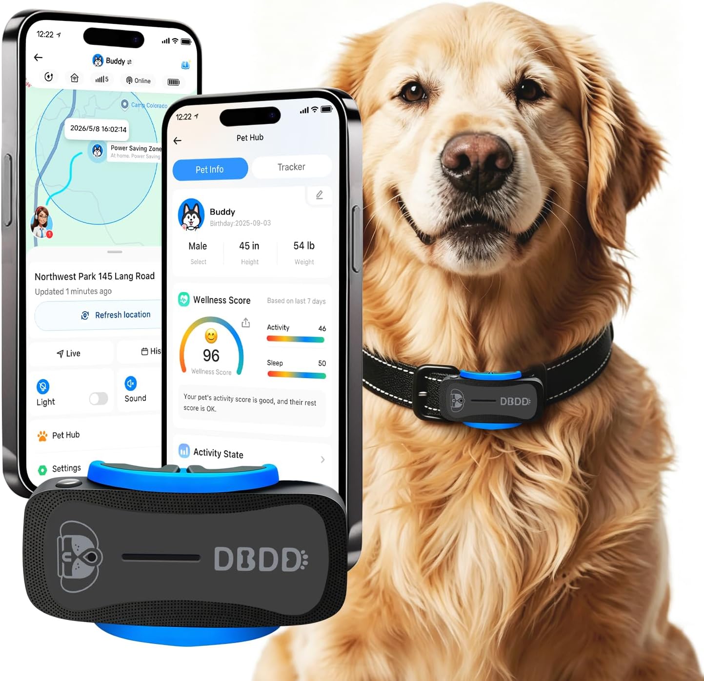 Tractive Smart Dog GPS Tracker | Live Pet Tracker with Virtual Fence | Vital Signs Monitoring of Heart & Respiratory Rate | Bark Monitoring | Dog Collar Attachment (Black)