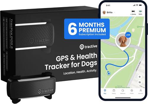 Tractive Smart Dog GPS Tracker with 6 Month Subscription | Live Pet Tracker with Virtual Fence | Vital Signs Monitoring of Heart & Respiratory Rate | Bark Monitoring | Dog Collar Attachment (Black)