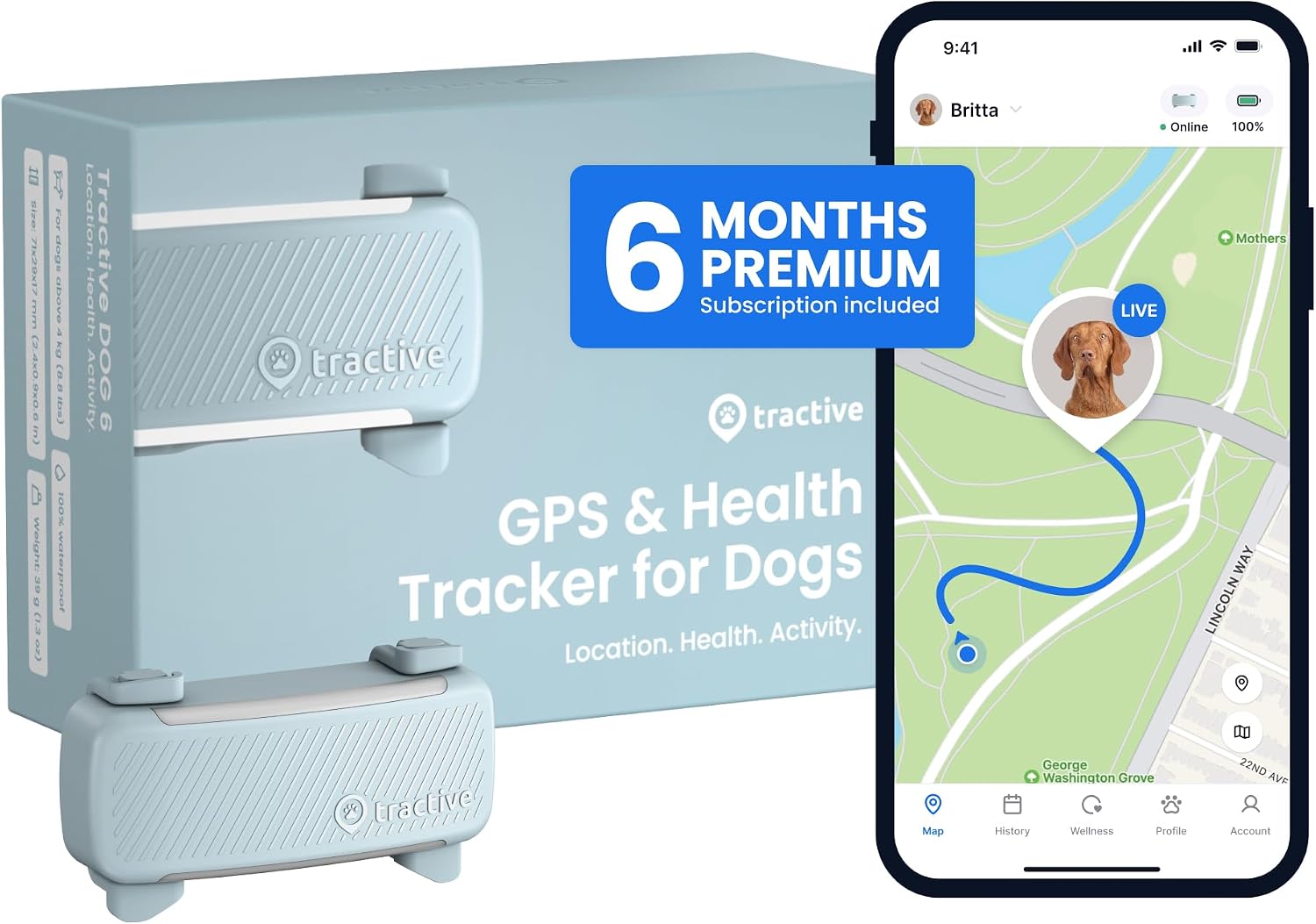 Molly&Cody Smart Dog & Cat GPS Tracker, 4 Smart Modes Real-Time Pet Tracker with Custom Virtual Fence IP67 Waterproof Location History & 365-Day Health Data Monitoring, Subscription Required