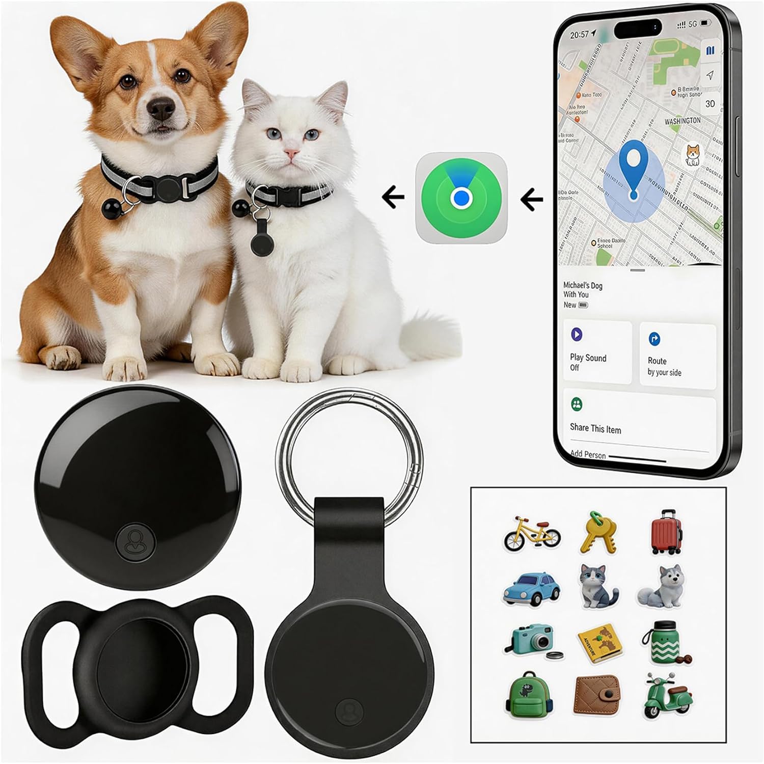 Mini waterproof Apple Find My compatible pet tracker tag for dogs and cats